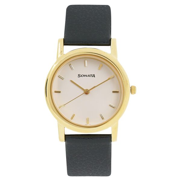 Sonata Quartz Analog White Dial Leather Strap Watch for Men - image number 0