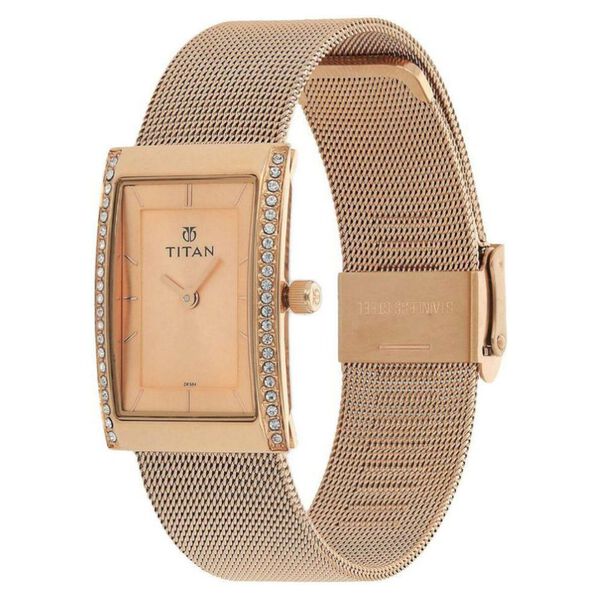 Titan Quartz Analog Rose Gold Dial Stainless Steel Strap Watch for Women - image number 1