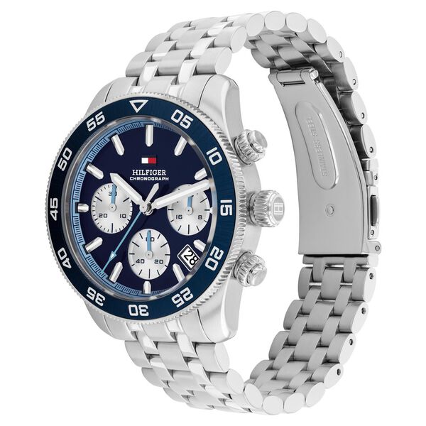 Tommy Hilfiger Quartz Chronograph Blue Dial Silver Stainless Steel Strap Watch For Men - image number 1