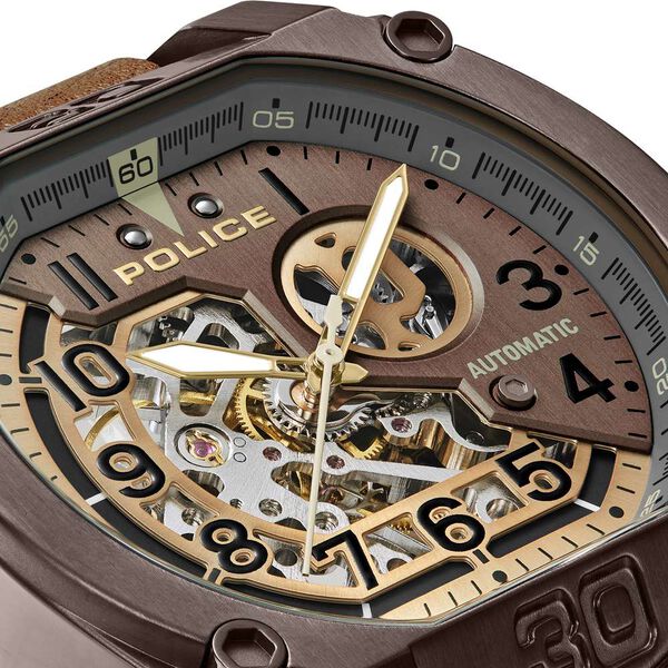 Police Automatic Grey Dial Brown Leather Strap Watch for Men - image number 3