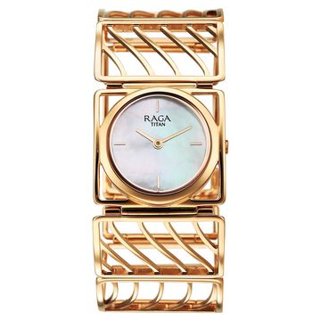 Titan Raga Ethereal Quartz Analog White Mother Of Pearl Dial Rose Gold Stainless Steel Strap Watch For Women