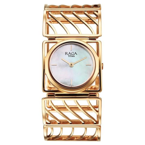 Titan Raga Ethereal Quartz Analog White Mother Of Pearl Dial Rose Gold Stainless Steel Strap Watch For Women - image number 1