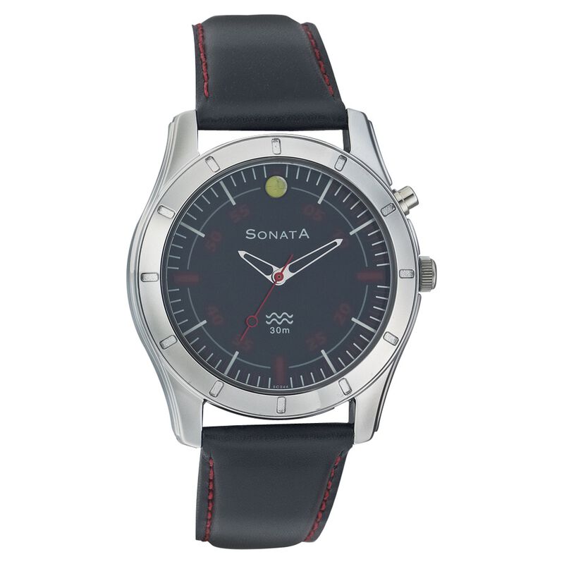 Sonata Quartz Analog Black Dial Strap Watch for Men
