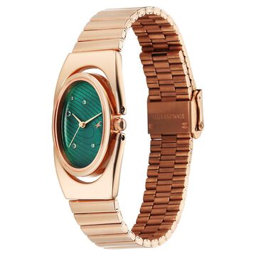 Fastrack UFO Quartz Analog Green Mother Of Pearl Dial Rose Gold Colour Stainless Steel Strap Watch For Girls