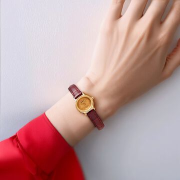 Titan Nebula Vintage 18k Gold Analog Leather Strap Watch for Women