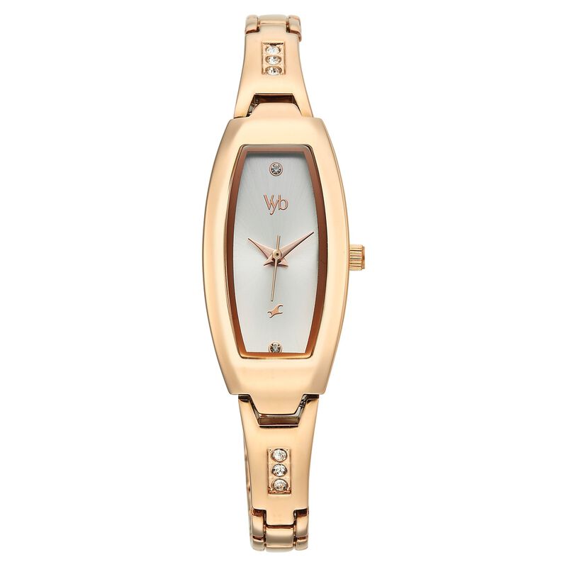Vyb Manifester By Fastrack Quartz Analog Silver Dial Rose Gold Stainless Steel Strap Watch For Girls