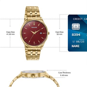 Sonata Jashn Quartz Analog Red Dial Golden Metal Strap Watch For Couple