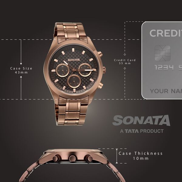 Sonata Multifunction Brown Dial Brown Metal Strap Watch For Men - image number 3