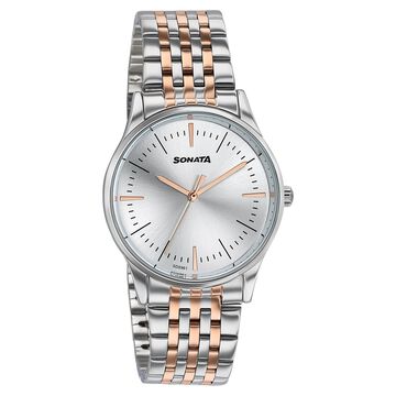 Sonata Verve Quartz Analog Silver Dial Two Toned Metal Strap Watch For Women