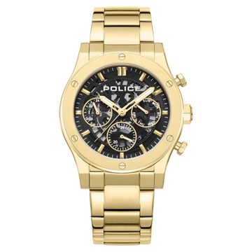 Police Quartz Multifunction Black Dial Golden Colour Stainless Steel Strap Watch For Men