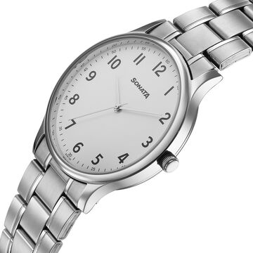 Sonata Aspire Quartz Analog White Dial Stainless Steel Strap Watch For Men