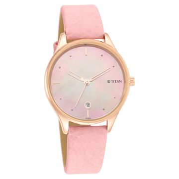 Titan Pastel Dreams Pink Mother of Pearl Dial Analog Leather Strap Watch for Women