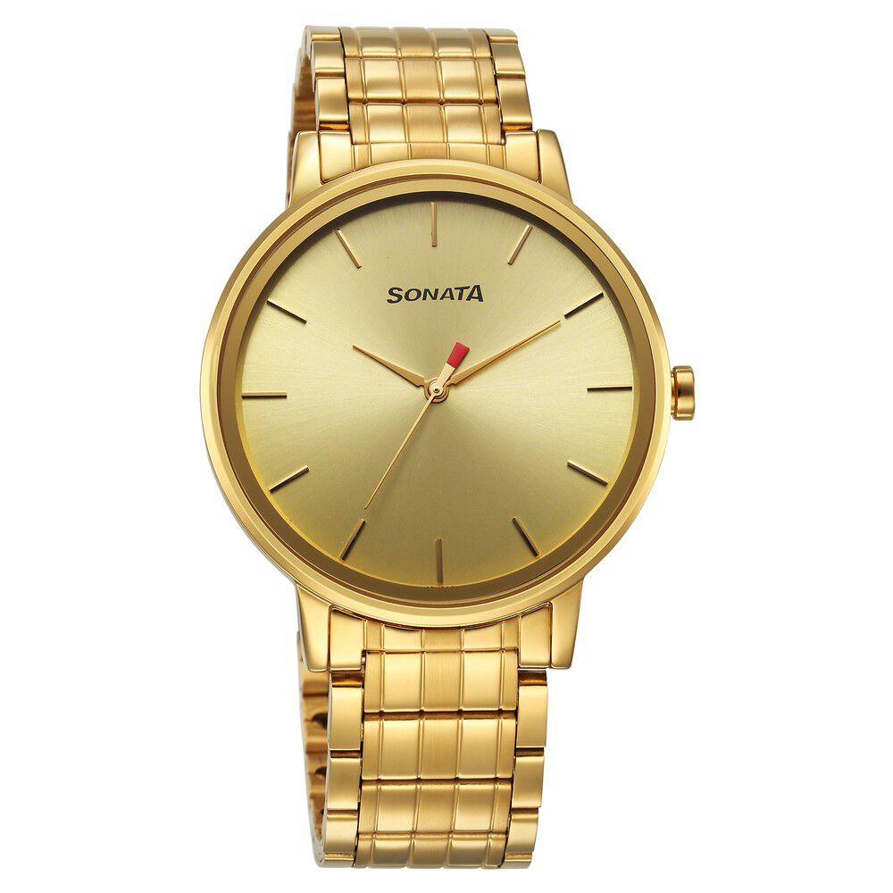 Buy Online Sonata Utsav Quartz Analog Champagne Dial Watch for Men 7131ym01 Titan