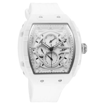 SF Maiden Voyage Sport Watch - White dial & Strap -Tonneau Shaped Case with Multifunction movement