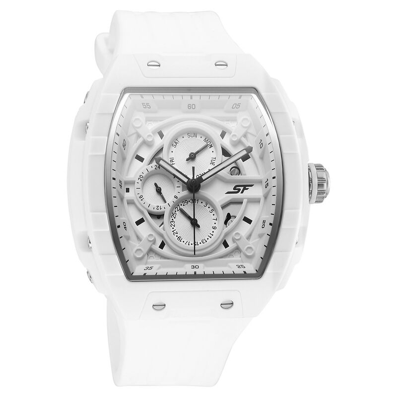 SF Maiden Voyage Sport Watch - White dial & Strap -Tonneau Shaped Case with Multifunction movement