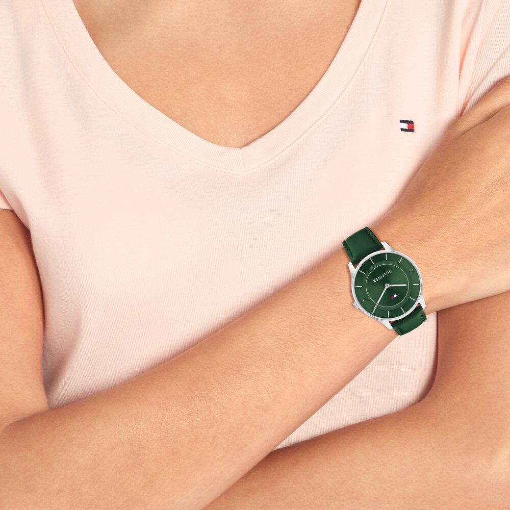Buy Online Tommy Hilfiger Quartz Analog Green Dial Leather Strap