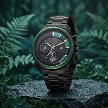 Fastrack Wild Quartz Chronograph Two Toned Dial Black Stainless Steel Strap Watch For Guys