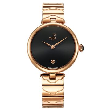 Xylys Swiss Analog Rose Gold Stainless Steel Strap Black Dial Watch For Women