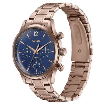 Sonata Wedding Edit Quartz Multifunction Blue Dial Stainless Steel Strap Watch For Men