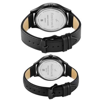 Fastrack Mixmatched Quartz Multifunction Green Dial Black Leather Strap Watch For Couple