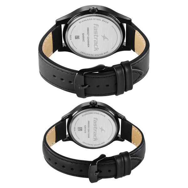 Fastrack Mixmatched Quartz Multifunction Green Dial Black Leather Strap Watch For Couple - image number 5