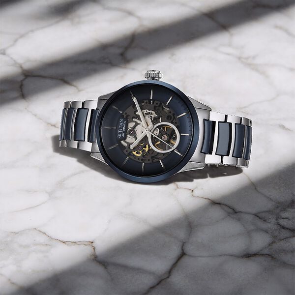 Titan Ceramic Fusion Automatic Blue Dial Silver Dual-Toned Stainless Steel Bracelet Watch for Men - image number 0