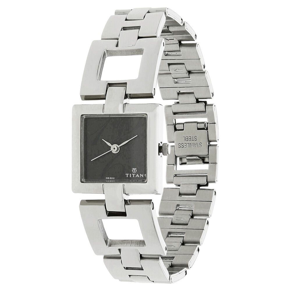 Buy Online Titan Quartz Analog Black Dial Stainless Steel Strap Watch for Women nk2484sm03 Titan