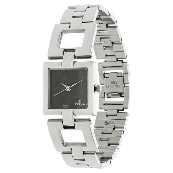 Titan Quartz Analog Black Dial Stainless Steel Strap Watch for Women - image number 1