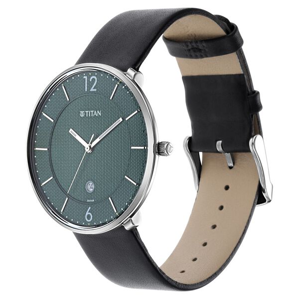 Titan Minimals Green Dial Analog with Date Leather Strap watch for Men - image number 2