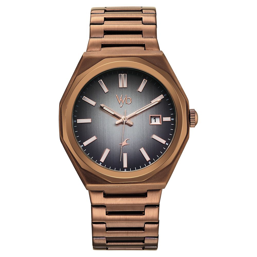 Vyb Orion By Fastrack Quartz Analog Grey Dial Brown Stainless Steel Strap Watch For Guys-picture-21