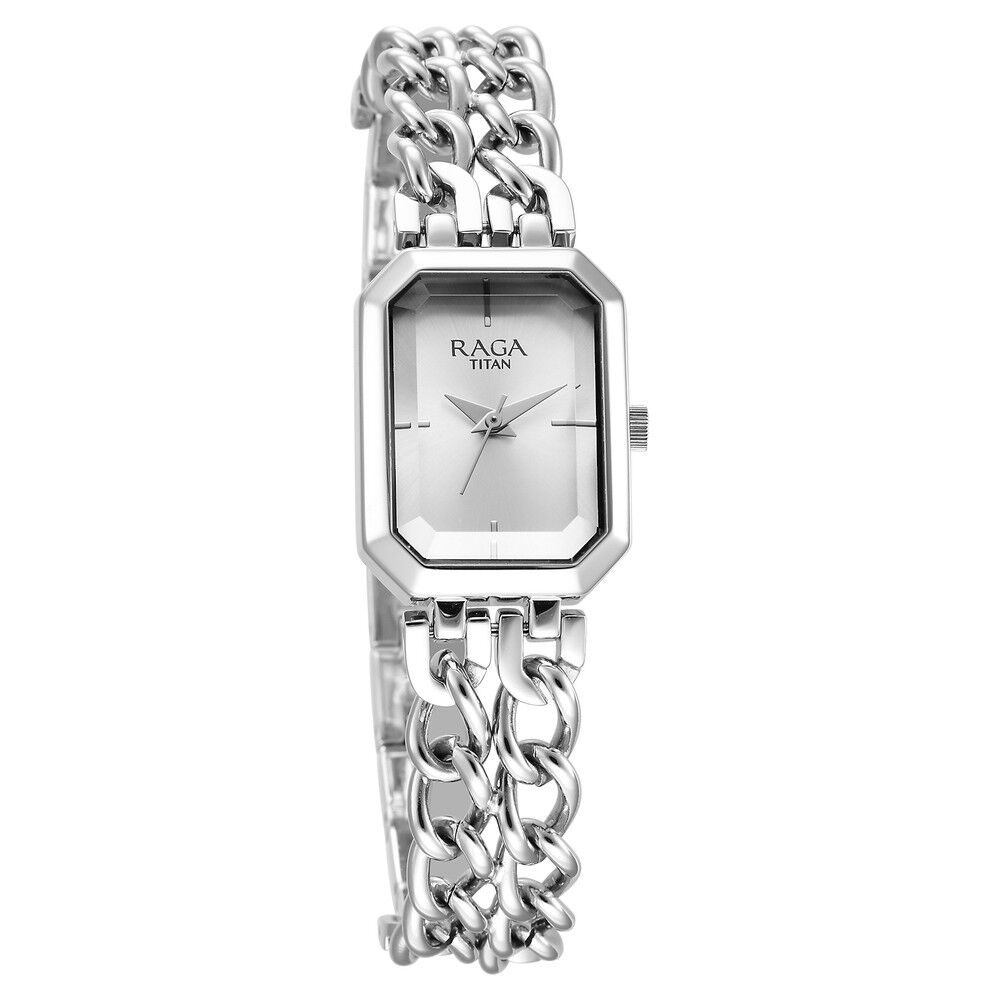 Buy Online Titan Raga Showstopper Quartz Analog Silver Dial Metal Strap Watch for Women 95283sm01 Titan