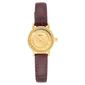 Titan Nebula Vintage 18k Gold Analog Leather Strap Watch for Women
