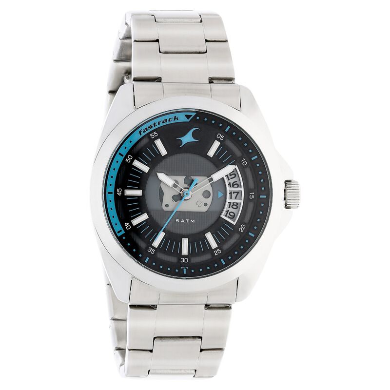 Fastrack Loopholes Quartz Analog with Date Black Dial Stainless Steel Strap Watch for Guys - image number 1