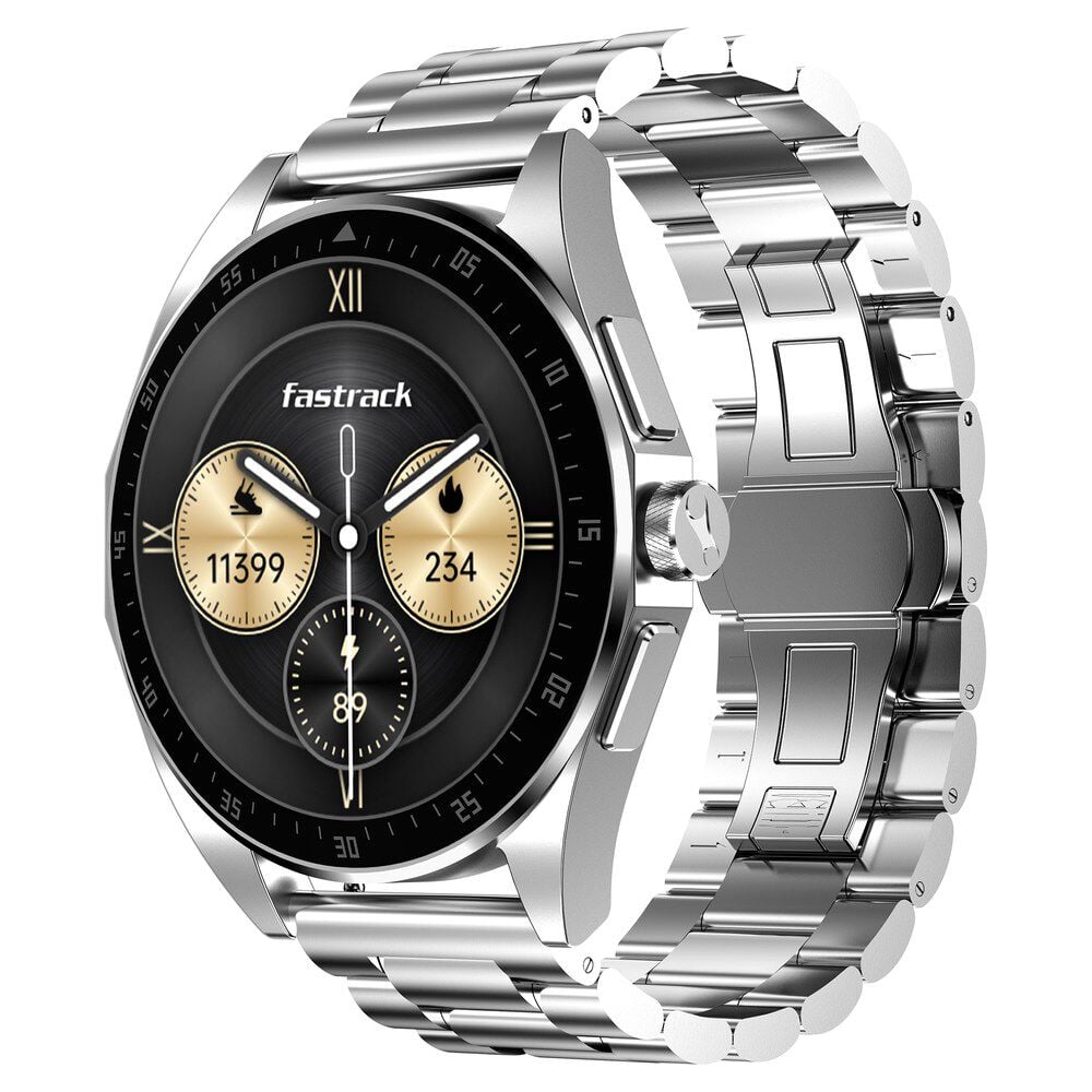 Fastrack Radiant FX1 Luxury Metal Smartwatch with 3.6 cm AMOLED Display, SingleSync BT Calling, Functional Crown - Steel image