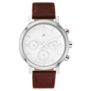 Fastrack Tick Tock Quartz Analog White dial Leather Strap Watch for Guys