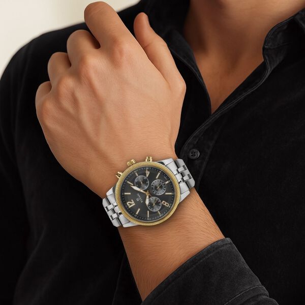 Titan Men's Metropolitan Luxe: Multifunction Anthracite Dial with Two-Tone Stainless Steel Bracelet Watch - image number 4