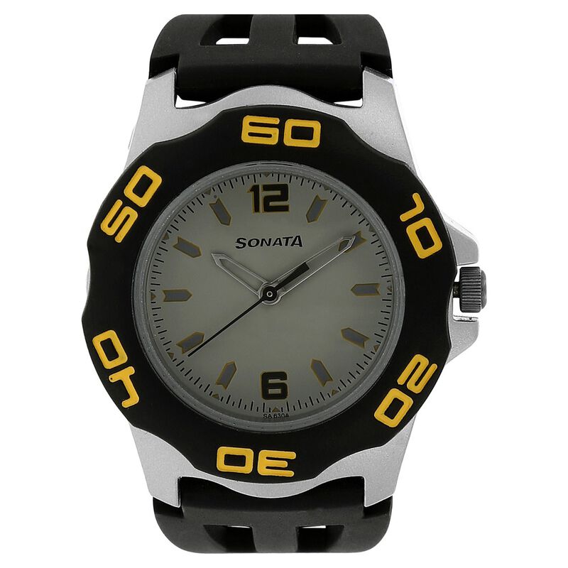 SF Quartz Analog White Dial Plastic Strap Watch for Men