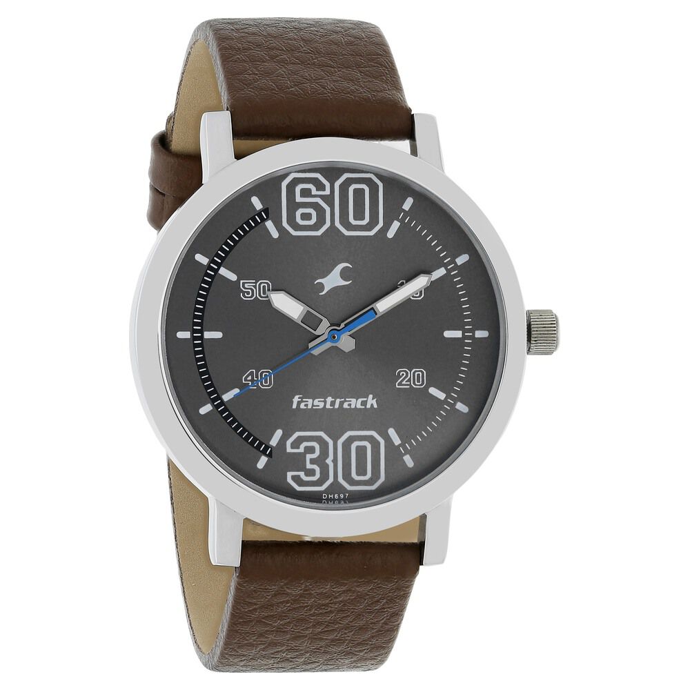 Buy Online Fastrack Fundamentals Quartz Analog Grey Dial Leather