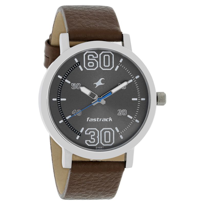 Fastrack Fundamentals Quartz Analog Grey Dial Leather Strap Watch for Guys - image number 1