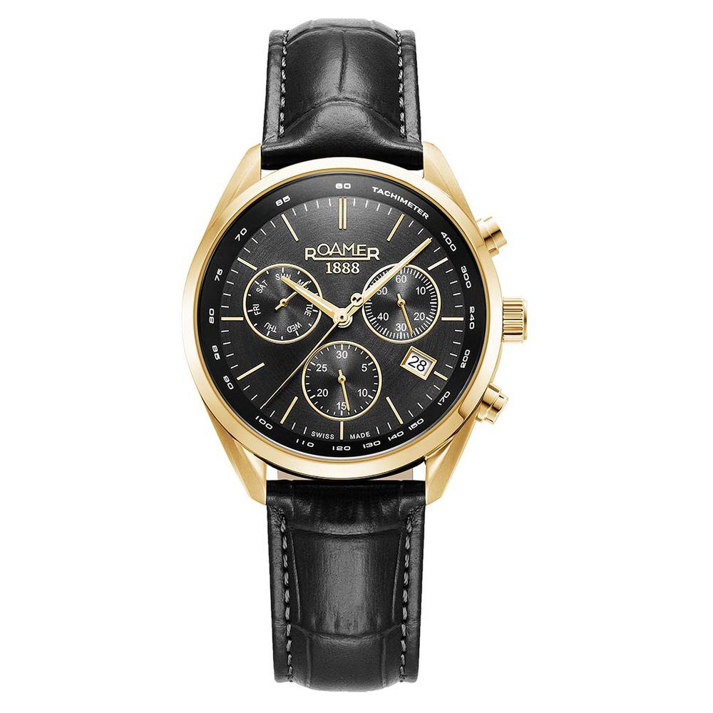 Roamer Pro Chrono Quartz Chronograph With Date Black Dial Black Leather Strap Watch For Men-image-43