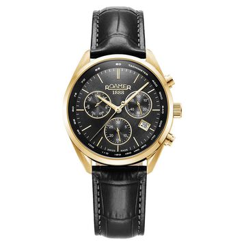 Roamer Pro Chrono Quartz Chronograph With Date Black Dial Black Leather Strap Watch For Men