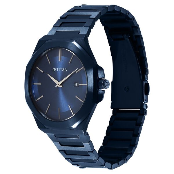 Titan Classic Slim Quartz Analog with Date Blue Dial Stainless Steel Strap Watch for Men - image number 2
