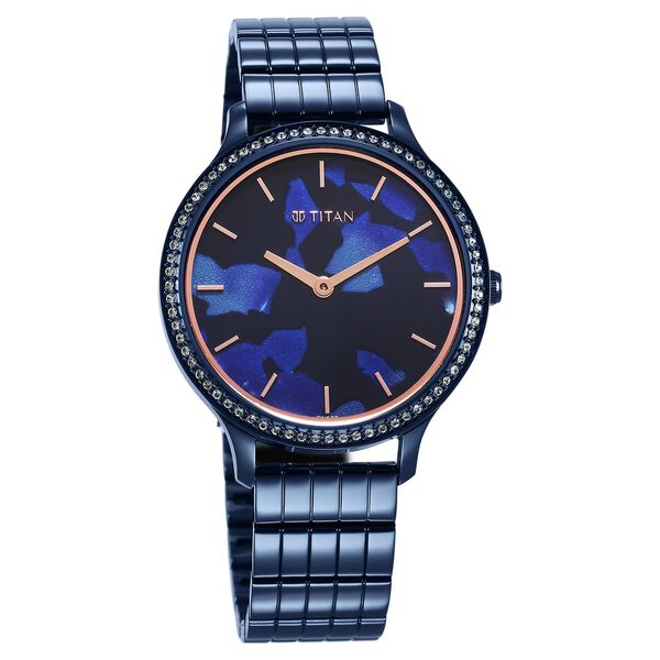 Titan Secluded Quartz Analog Blue Acetate Dial Stainless Steel Strap Watch For Women - image number 1