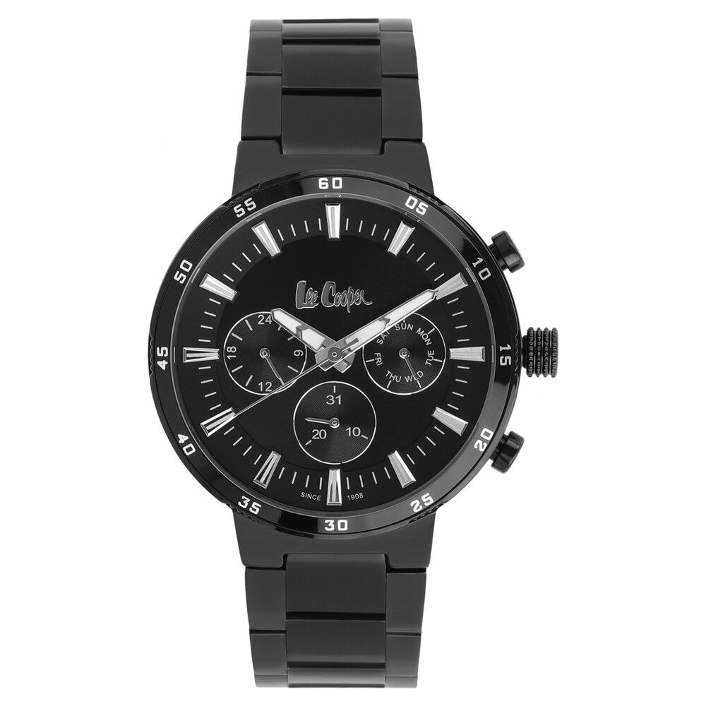 Buy Online Lee Cooper Quartz Multifunction Black Dial Metal Strap
