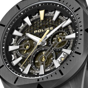 Police Multifunction Black Dial Leather Strap Watch For Men