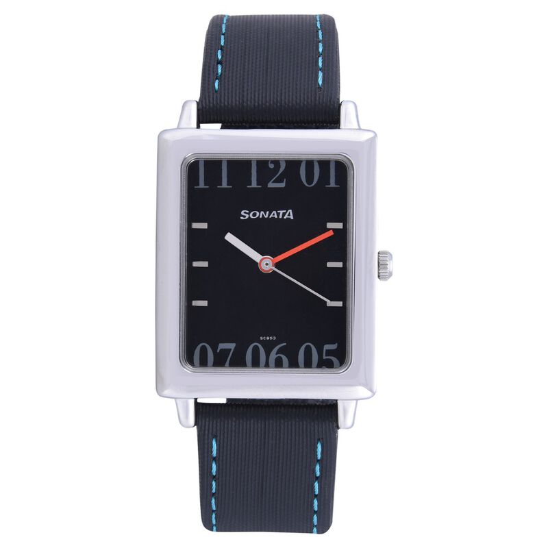 Sonata Quartz Analog Black Dial Leather Strap Watch for Men