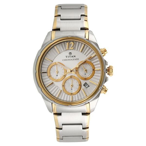 Titan Quartz Multifunction White Dial Stainless Steel Strap Watch for Men - image number 0