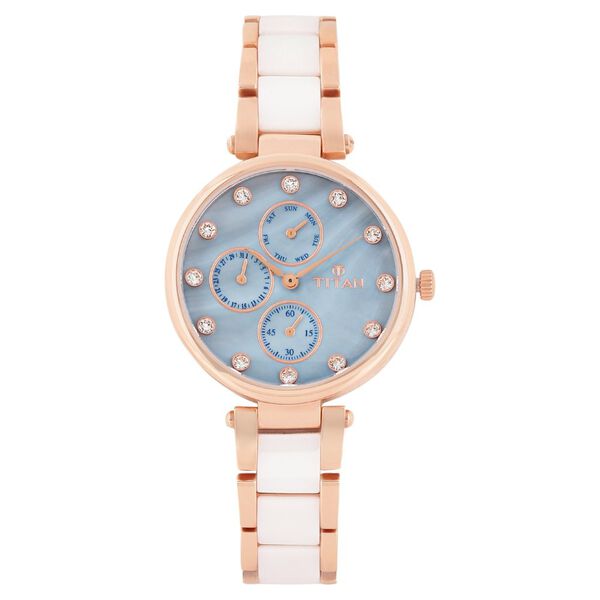 Titan Ceramics Blue Dial Quartz Multifunction Stainless Steel and Ceramic Strap watch for Women - image number 1