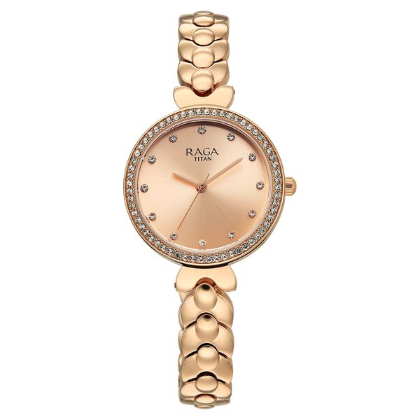 Titan Raga Showstopper Quartz Analog Rose Gold Dial Rose Gold Metal Strap Watch For Women - image number 0