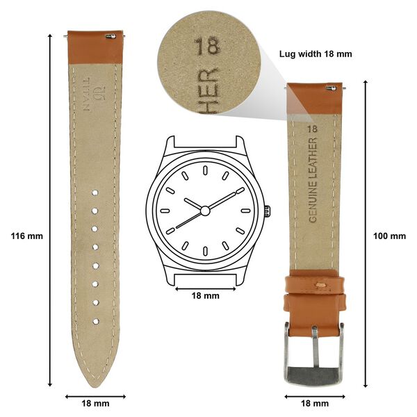 22 mm Tan Genuine Leather Strap for Men - image number 1